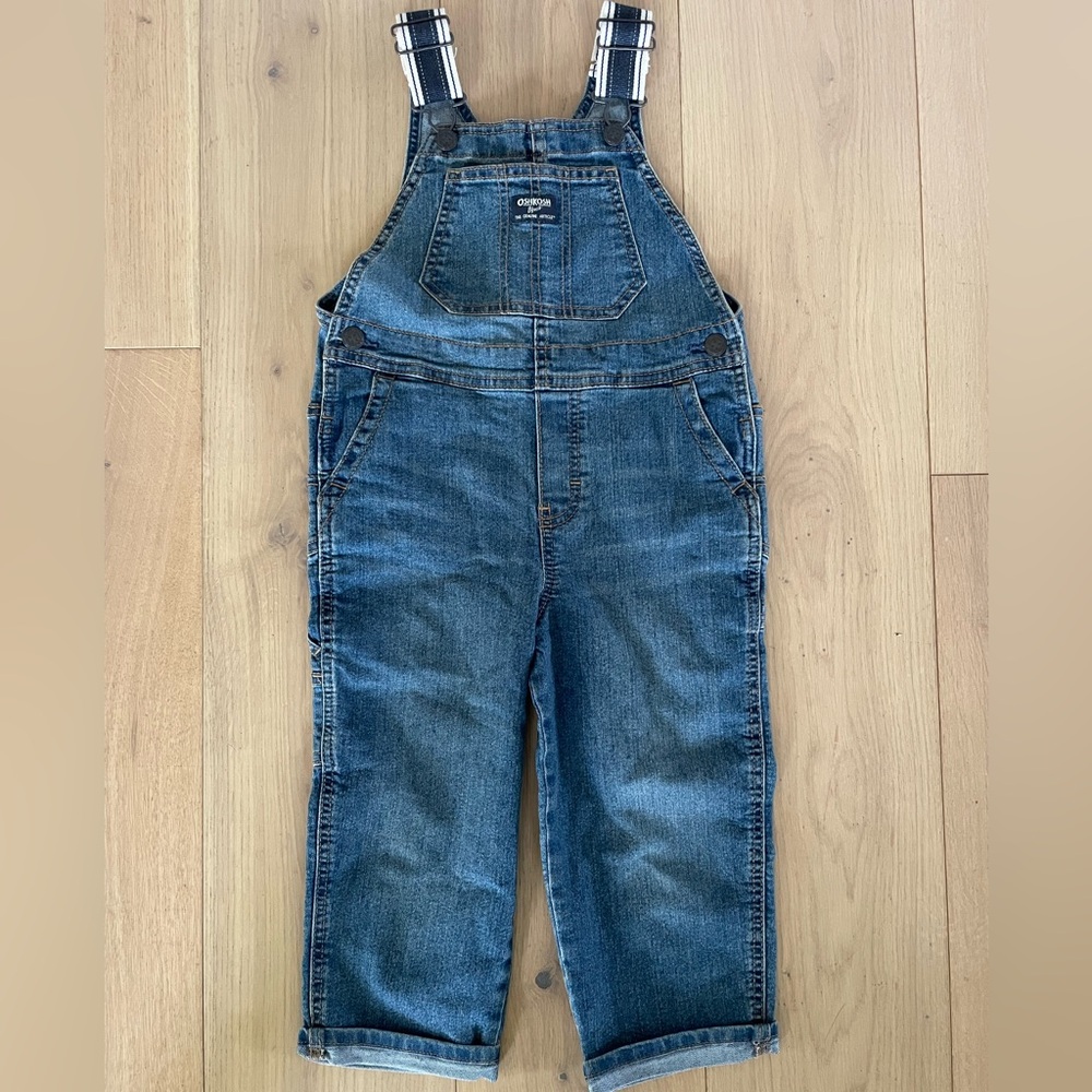 OshKosh B'Gosh 4T Toddler Bibs Overalls Blue Denim Striped Straps